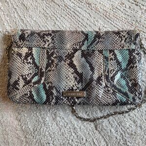 Gianni Bini Teal and Gray Snake Print Clutch